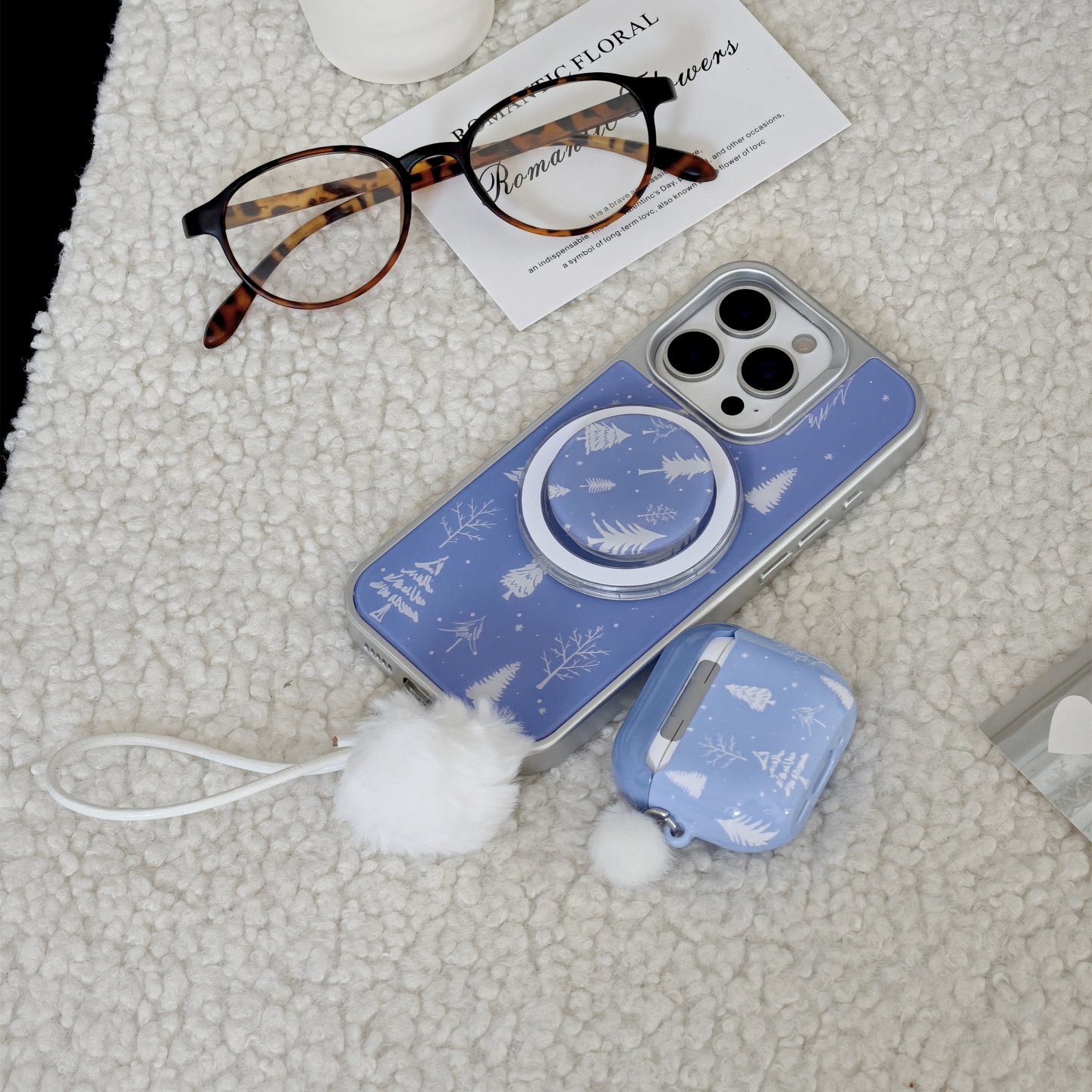 蓝底圣诞树iPhone磁吸手机壳