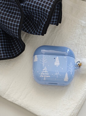 蓝底圣诞树适用于Airpodspro3保护套AirPods4耳机套aipods2/AirPodspro2苹果airpods3小众创意光面菲林耳机壳