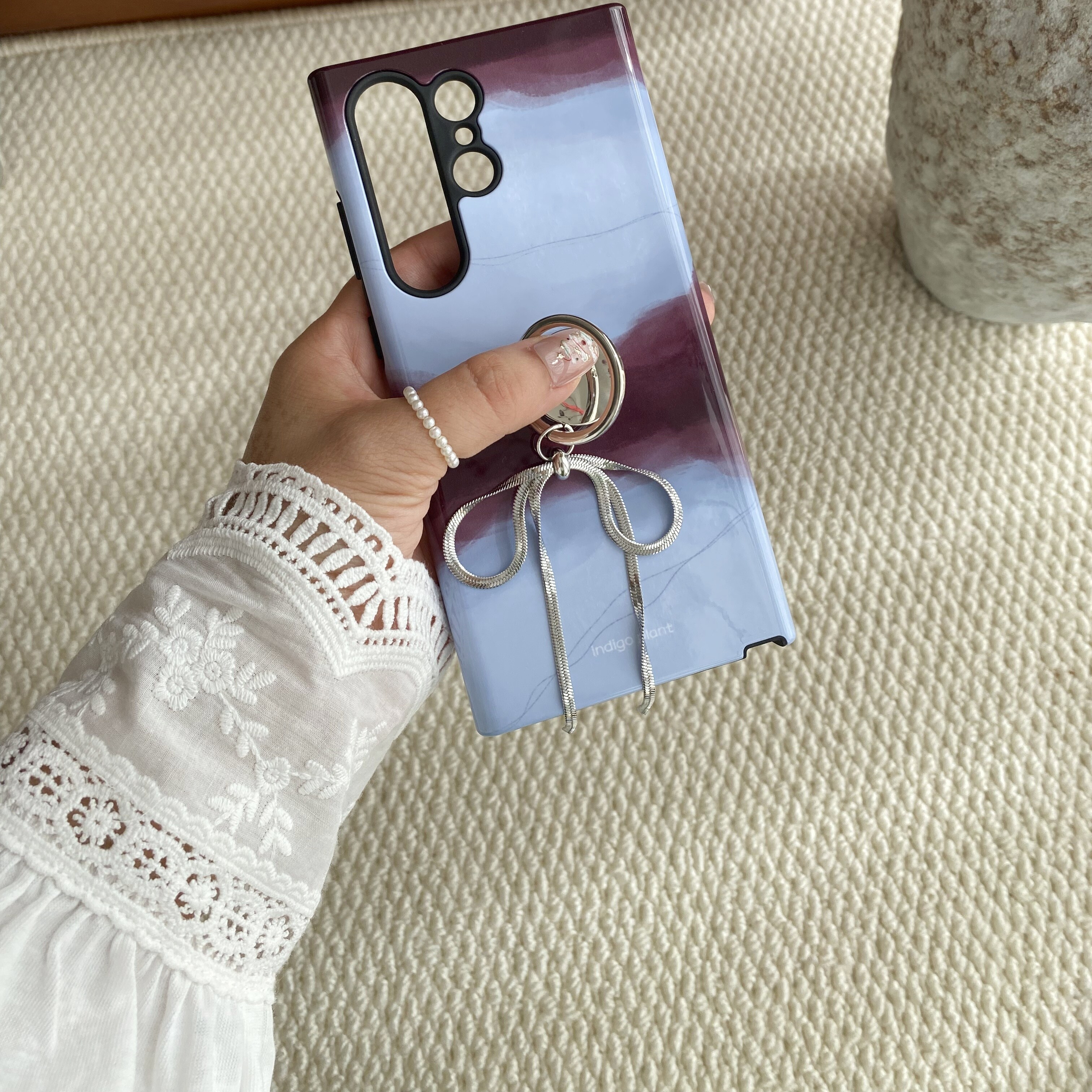 灰蓝晕色适用于三星S24Ultra光面菲林硬壳S23+小众S25Ultra半包s22手机壳S26/s23ultra三星s24+简约ins保护套