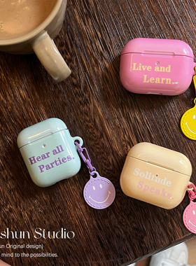 黄粉薄荷英文适用于Airpods保护套AirPods4耳机套aipods蓝牙AirPodspro2/airpods3pro可爱光面菲林硬壳耳机壳