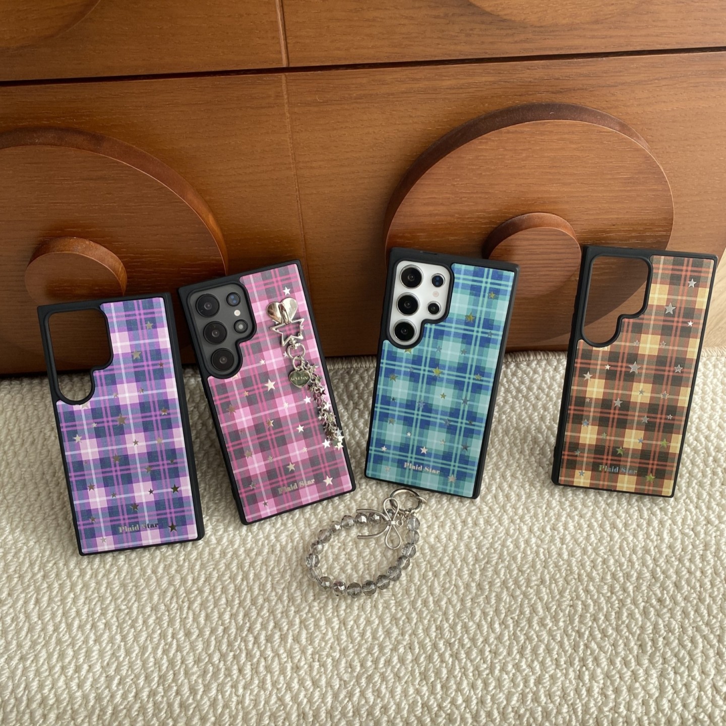 三星Y2K格纹星星镜面防摔壳