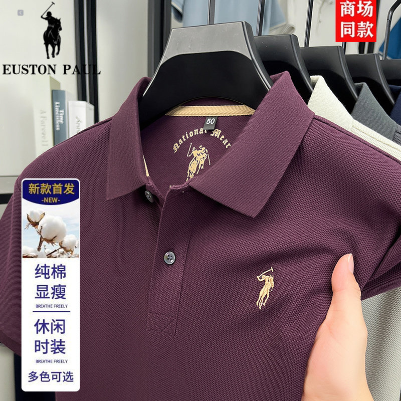 保罗正品夏季新款100%纯棉男士短袖T恤翻领刺绣小马丝光棉POLO衫