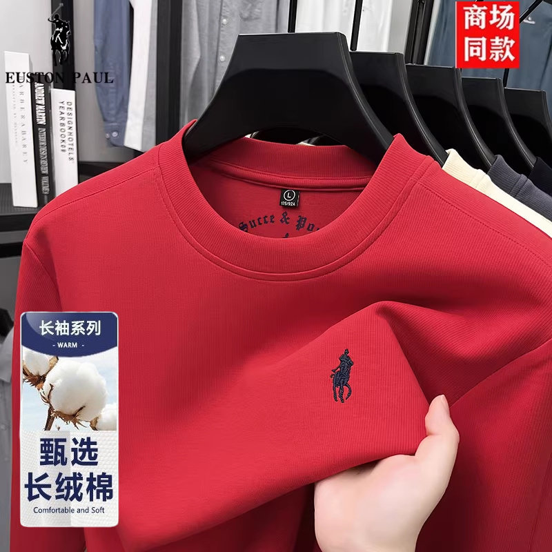保罗男士正品长袖棉T恤春秋新款宽松休闲圆领打底衫小马刺绣卫衣