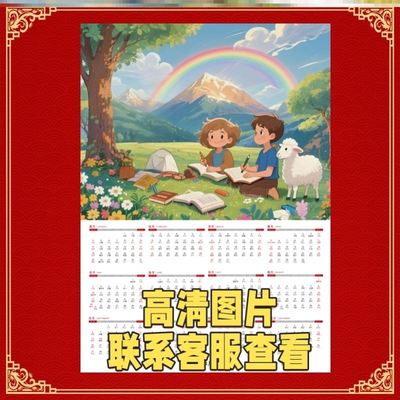 2026年年历表铜版纸贴墙家用贴纸日历表单页单张圣诞节新款加厚