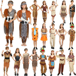 万圣节化妆舞会节目表演服装儿童印第安人服装土著人服装野人服装