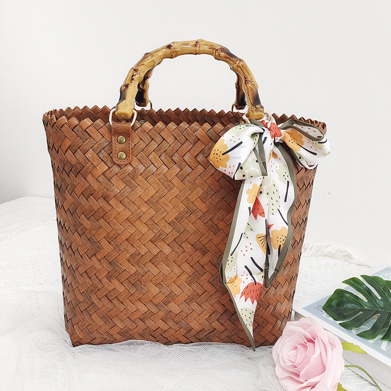 仿藤编复古手提包编织时尚女包拍摄道具旅游度假休闲沙滩包包方形 - 藤篮收纳家居馆出品