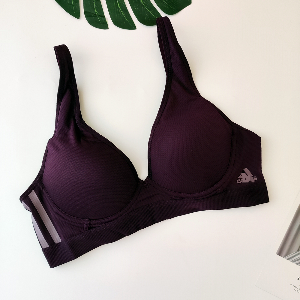 运动品牌绛紫色聚拢上托侧收透气舒适减压无钢圈文胸套装性感时尚