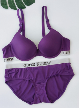 韩国原单紫色性感时尚光面聚拢上托侧收带钢圈文胸套装有纯棉内衬