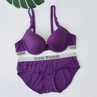 韩国原单紫色性感时尚光面聚拢上托侧收带钢圈文胸套装有纯棉内衬