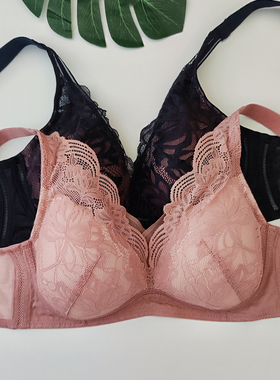 韩国原单蕾丝奢华性感高端墨蓝色时尚聚拢上托侧收无钢圈文胸