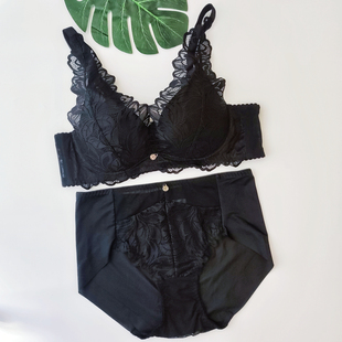 韩国barbara黑蕾丝花边时尚性感奢华聚拢上托侧收无钢圈文胸套装