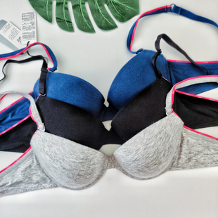 韩国原单G家纯棉全棉黑色浅灰色聚拢上托带钢圈文胸小胸显大