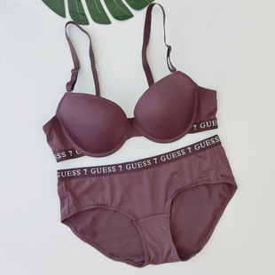 性感欧美青年品牌聚拢上托带钢圈文胸套装 2024年新款 咖色光面时尚