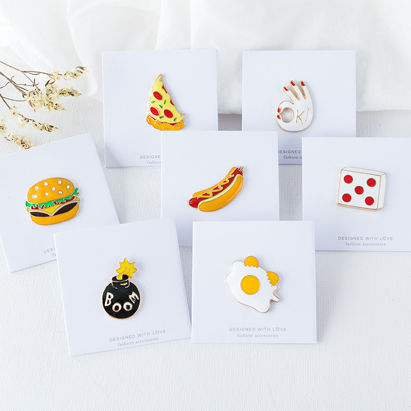 麦当劳肯德基汉堡徽章别针 必胜客披萨胸章 吃货创意潮牌胸针配饰