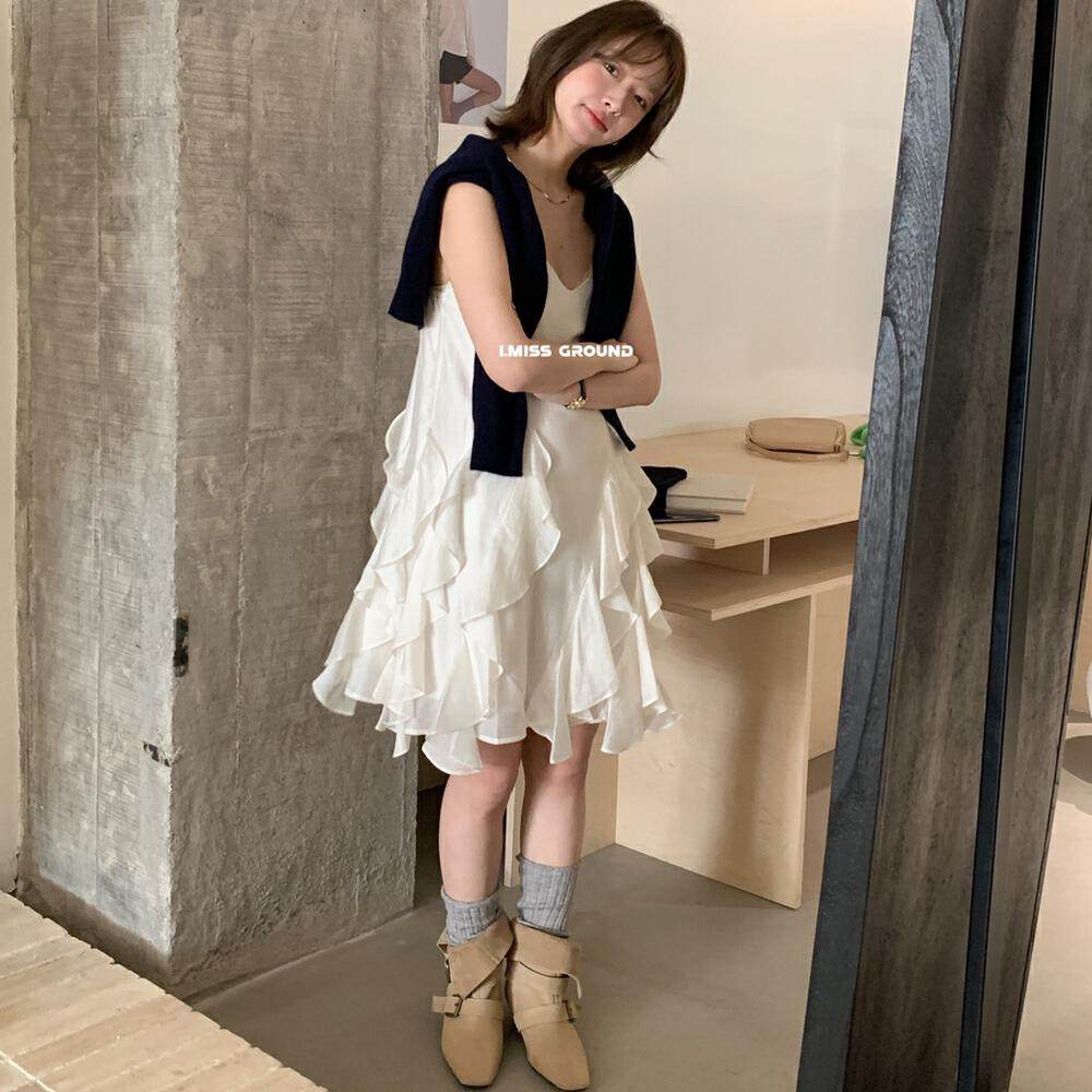 imiss蕾丝荷叶边吊带裙女小个子