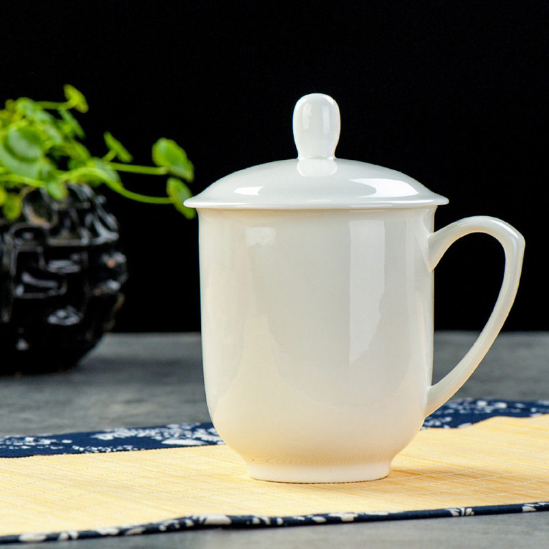 唐山骨瓷会议杯茶杯印制LOGO带盖子陶瓷办公杯创意广告礼品咖啡水