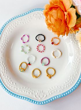 纯手工串珠戒指可爱少女心米珠戒指成品