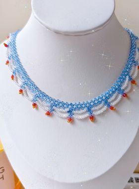 【爱丽丝梦游仙境】纯手工串珠蕾丝形项链少女心小米珠成品