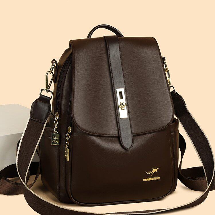 袋鼠品牌真皮双肩包女旅游轻便2026新款时尚双肩背包旅行背包女士