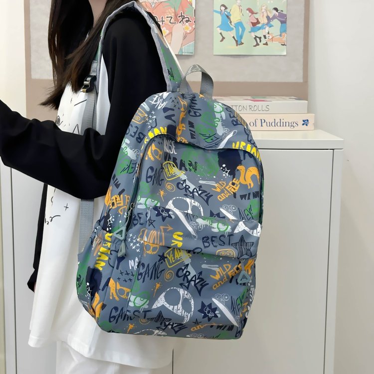 书包女士休闲ins日系百搭涂鸦背包大容量双肩包个性潮酷男生漫展