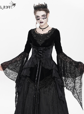 Eva lady恶魔时尚女装哥特 收腰圆领长袖衫ETT043