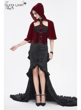 EVA LADY恶魔时尚女装哥特朋克暗黑蕾丝连帽修身上衣红色ETT03402