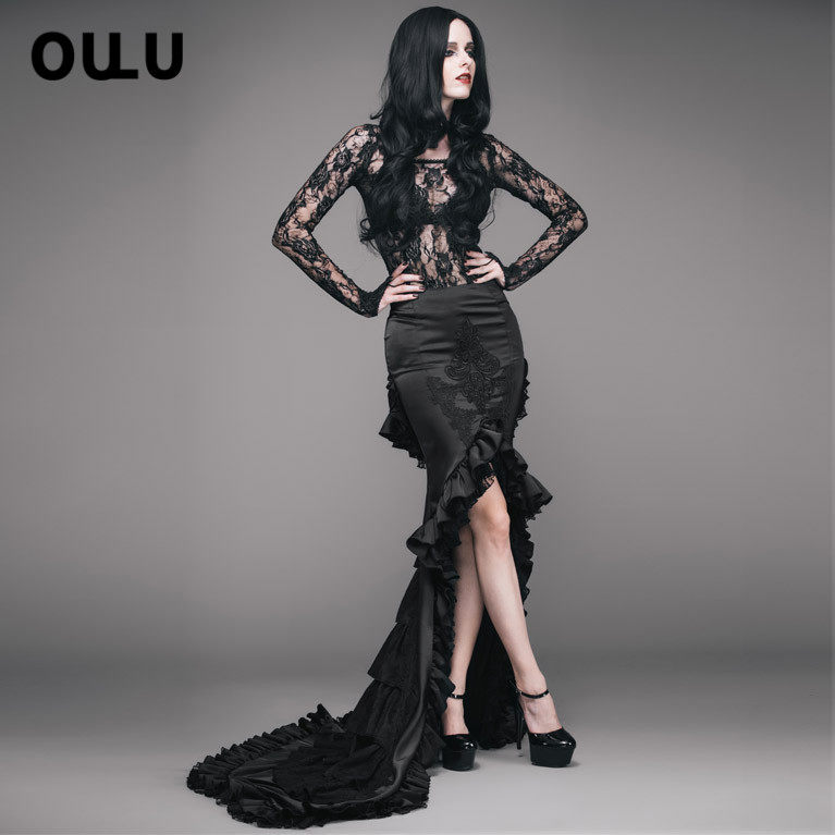 欧卢新款朋克风宴会晚礼服前短后长不规则鱼尾大裙摆半身裙