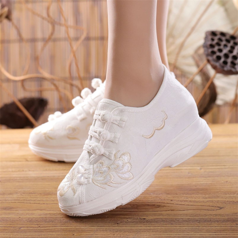 古风运动汉服鞋子增高中式休闲鞋舒适坡跟古装旅游鞋民族风绣花鞋