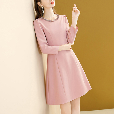 粉色名媛镶钻收腰显瘦小个子裙子
