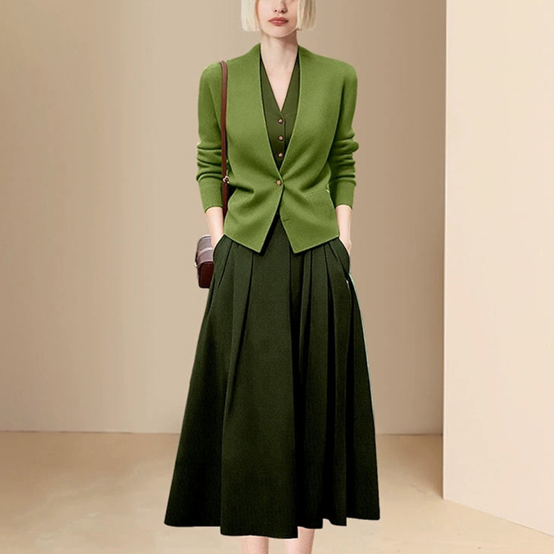 长袖开衫外套背心连衣裙两件套女