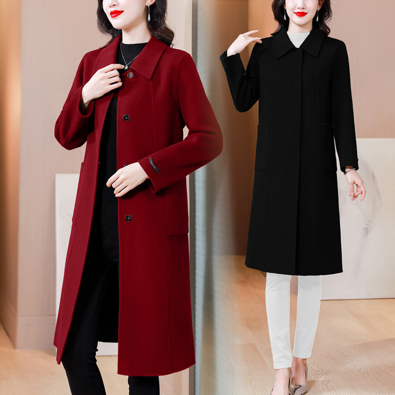 本命年红色大衣中长款毛呢外套女士2025秋冬新款气质百搭呢子上衣