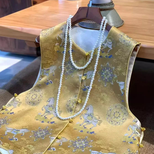 外穿马夹国风坎肩上衣夏 背心春秋新款 黄色新中式 提花马甲外套女款