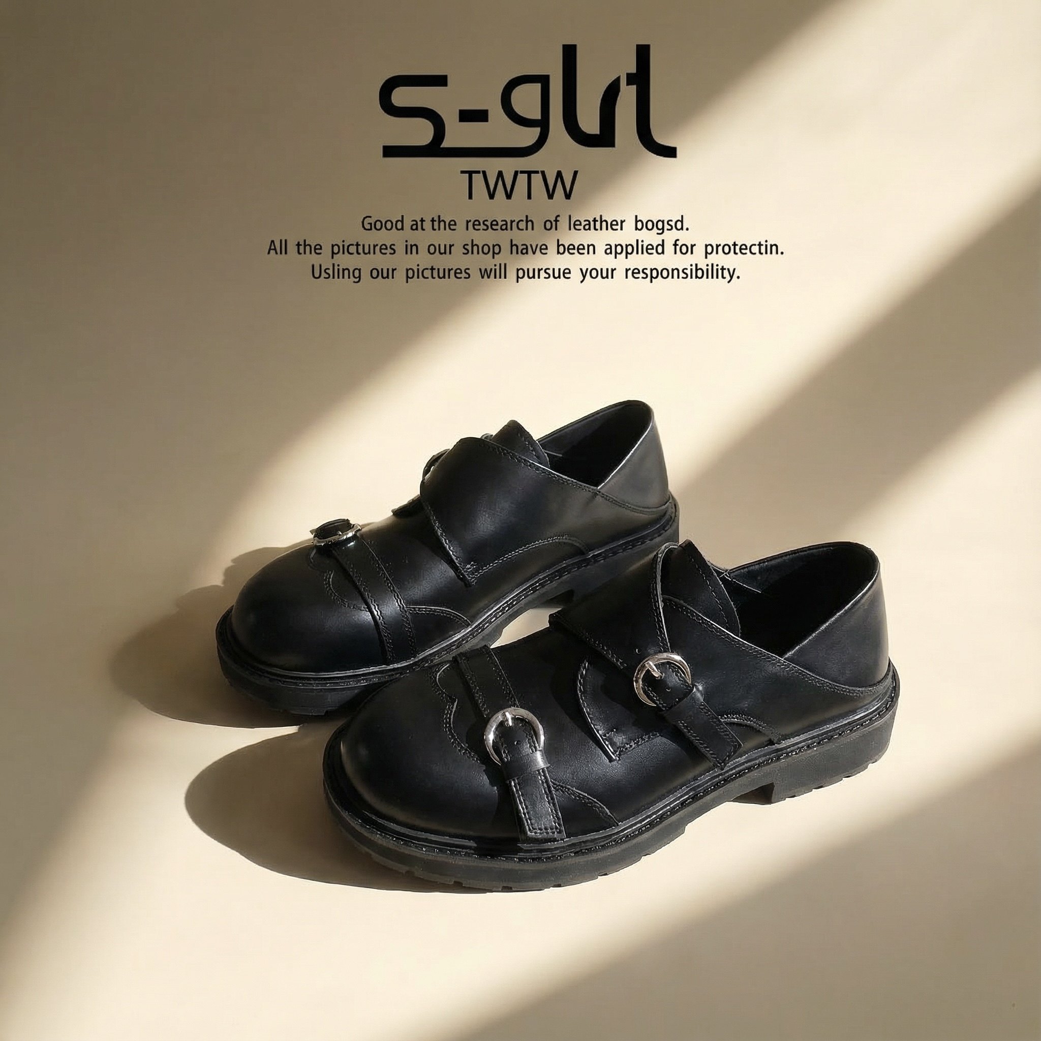 SGIRL TWTW英伦风布洛克鞋女黑色皮带扣粗跟复古小皮鞋百搭德比鞋,女鞋,牛津鞋/布洛克鞋/德比鞋,淘宝优惠券,粉丝福利购,淘宝优惠卷