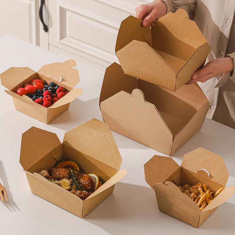 牛皮纸打包盒一次性餐盒野餐便当带盖食品级饭盒加厚家用寿司纸盒