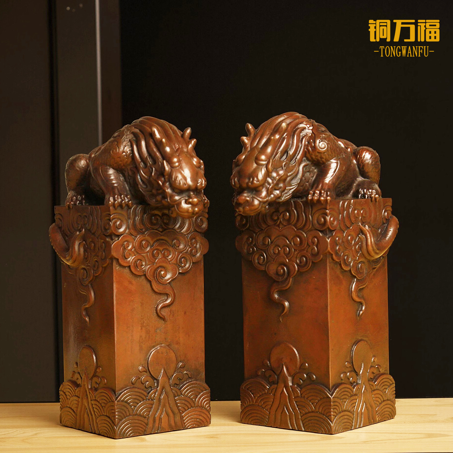 铜万福龙生九子纯黄铜吸水兽
