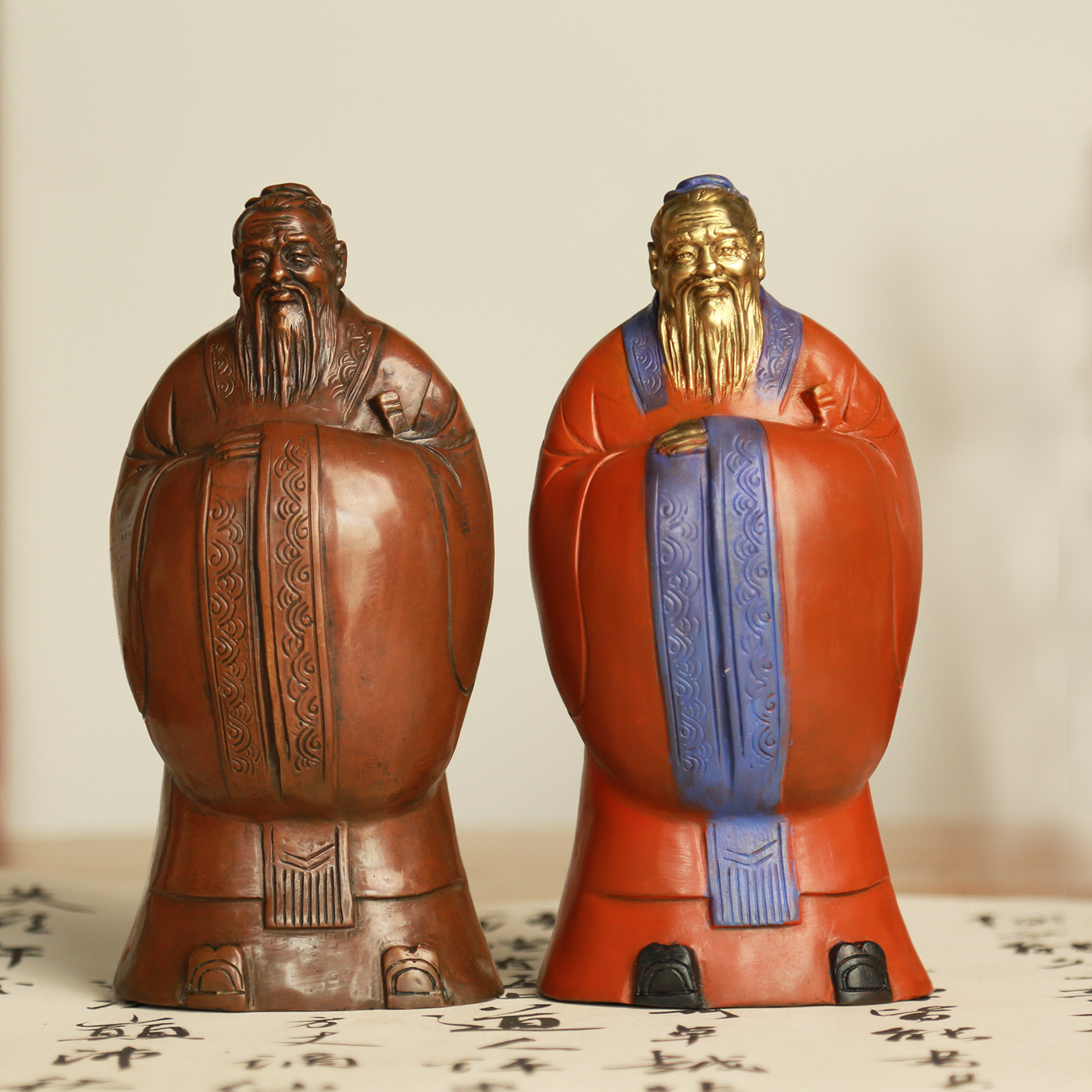 铜万福黄铜国风彩绘孔子雕像摆件孔子桌面摆件全铜孔夫子工艺礼品