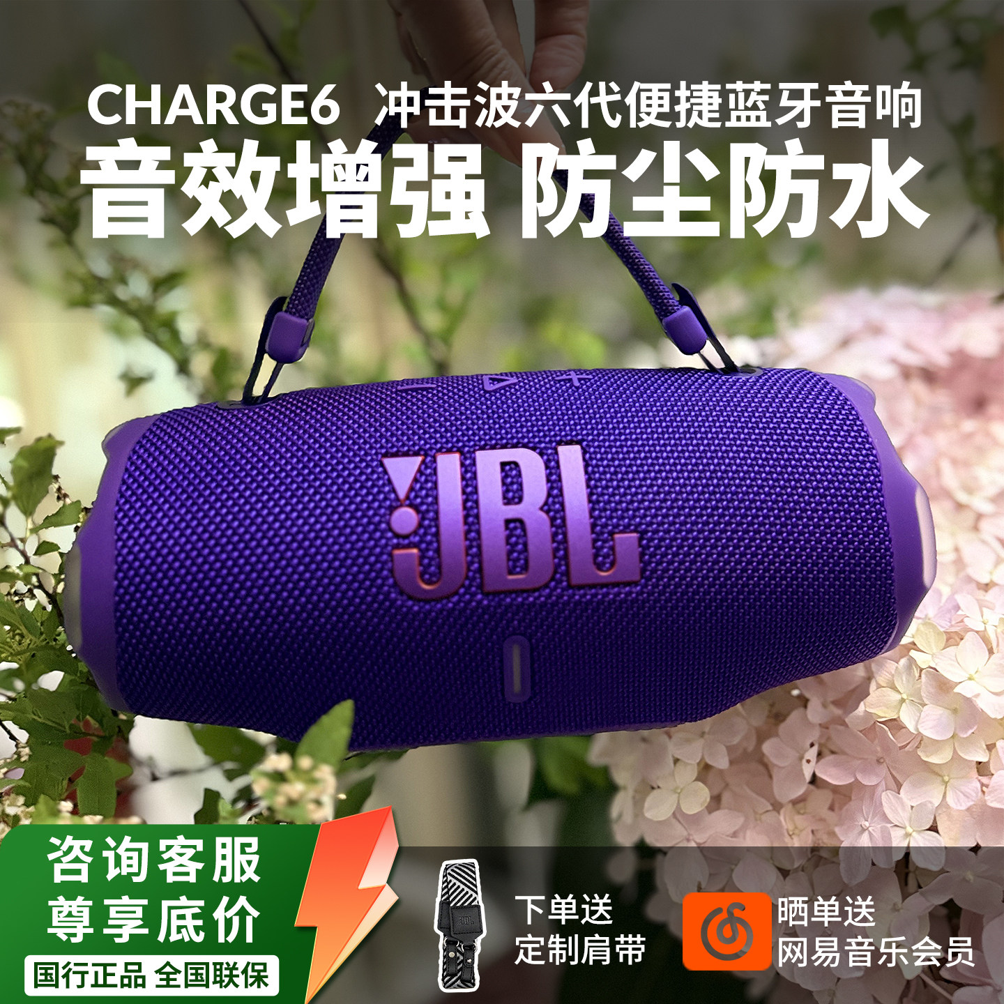 JBL CHARGE6便捷蓝牙音响户外冲击波6代防水防尘长续航重低音音箱
