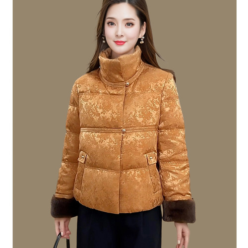 中年妇女羽绒服国风妈妈短款外套