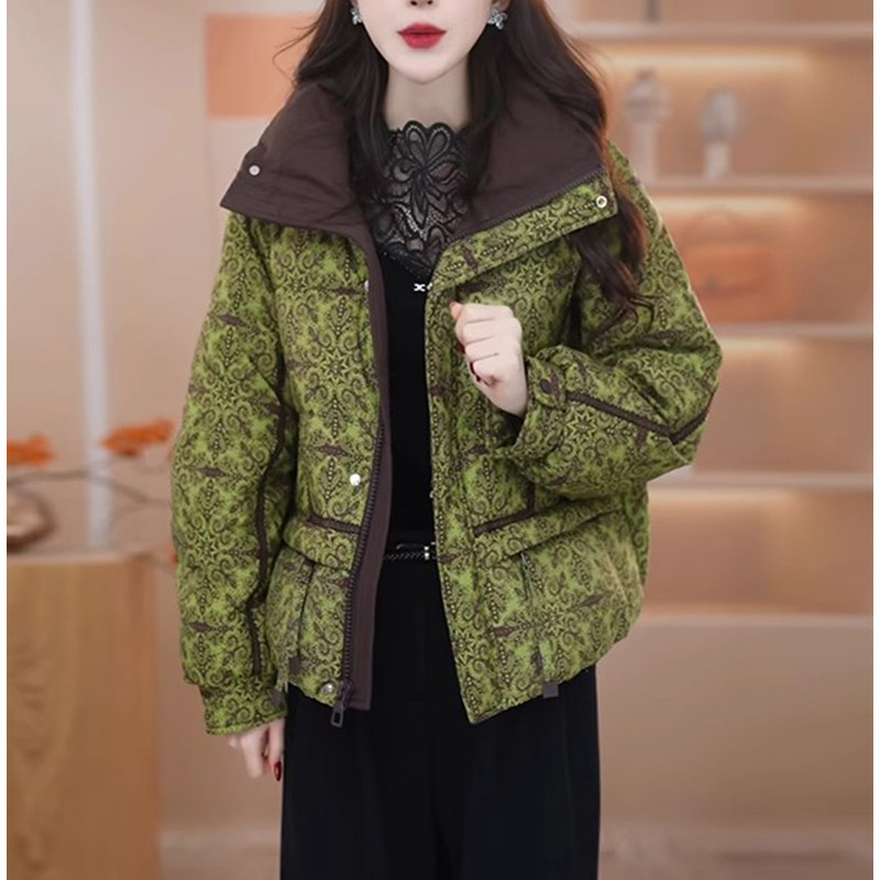 绿色印花短款羽绒服女冬季新款设计感国风洋气减龄白鸭绒加厚外套,女装/女士精品,中老年女装,淘宝优惠券,粉丝福利购,淘宝优惠卷