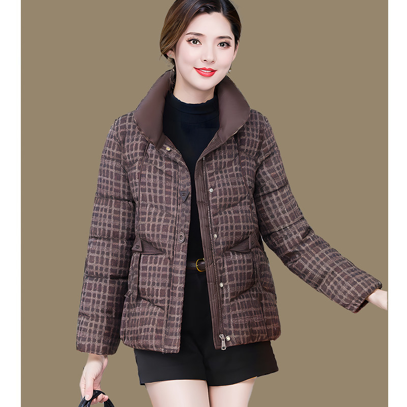 中年妇女格子印花棉衣冬加厚保暖羽绒棉服外套洋气妈妈装短款棉袄,女装/女士精品,中老年女装,淘宝优惠券,粉丝福利购,淘宝优惠卷