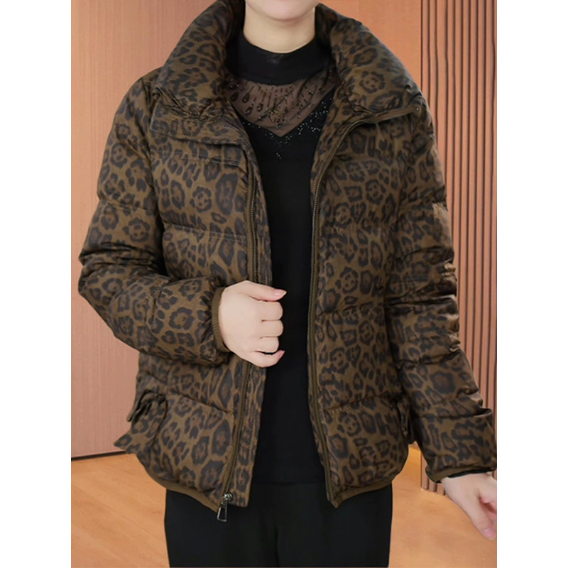 中老年时尚短款羽绒服女冬季豹纹印花立领大码白鸭绒外套妈妈服装,女装/女士精品,中老年女装,淘宝优惠券,粉丝福利购,淘宝优惠卷