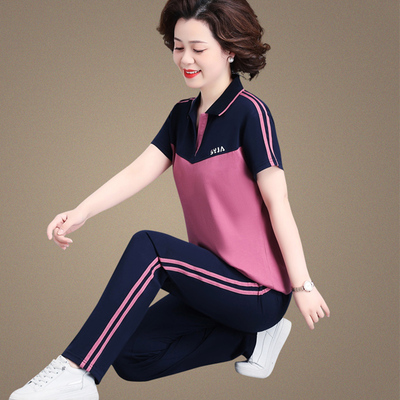 短袖中老年运动套装妈妈装两件套