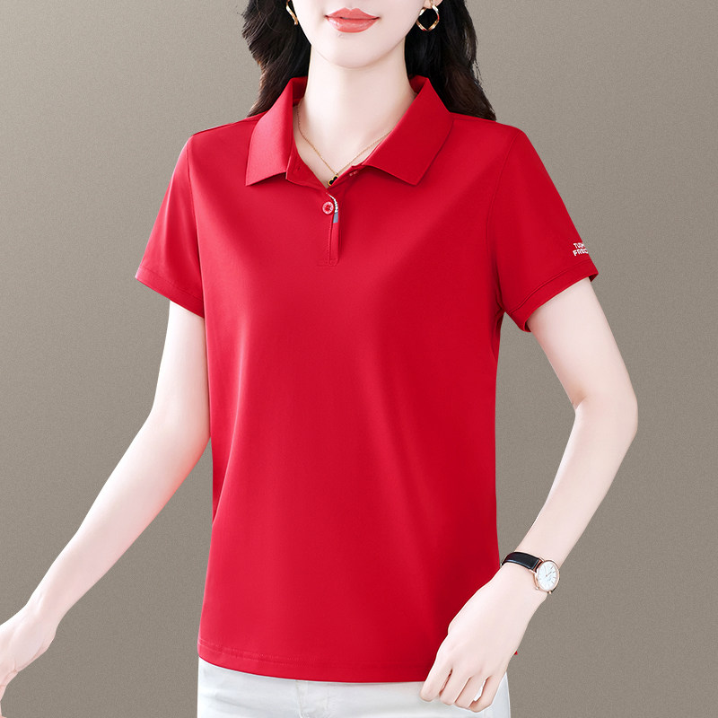 短袖上衣女夏2026新款翻领半袖T恤女式大码休闲polo衫团购队服薄