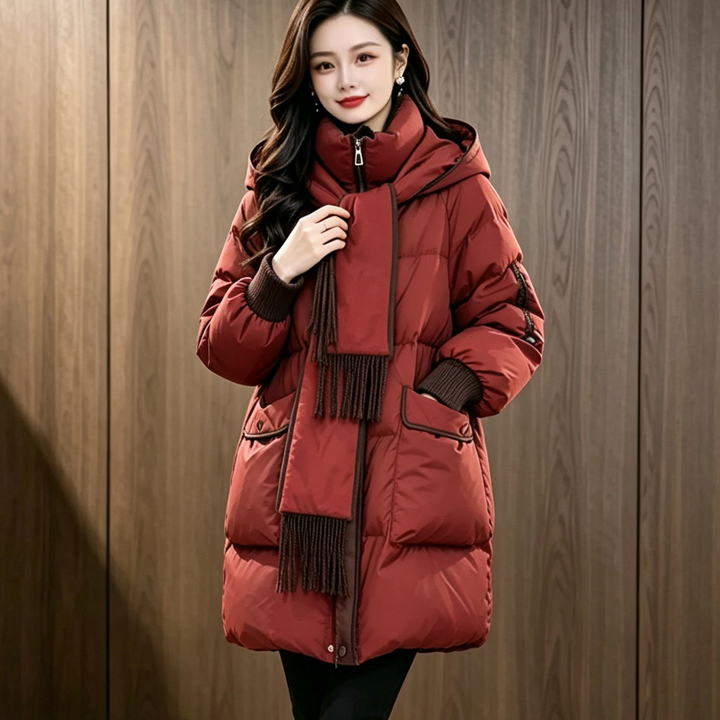 时尚减龄中长款羽绒服女宽松外套