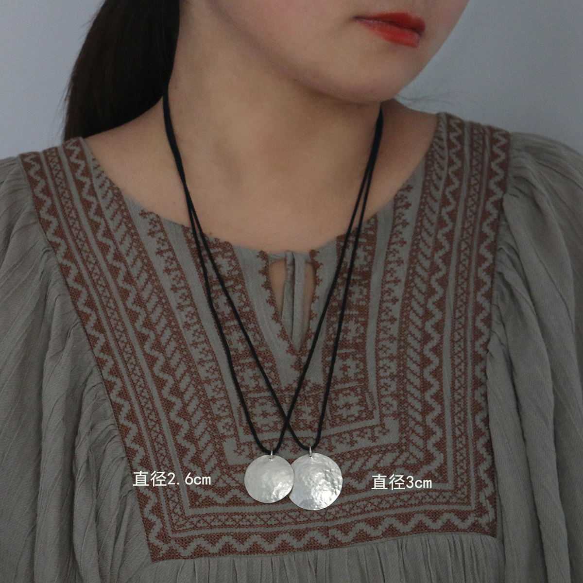 999纯银圆锤纹文艺复古长项链