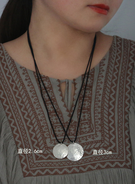 999纯银圆锤纹文艺复古长项链
