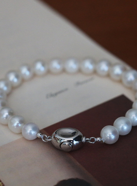 天然淡水爱迪生珍珠925纯银豌豆扣优质复古优雅法式手链