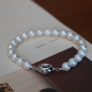 天然淡水爱迪生珍珠925纯银豌豆扣优质复古优雅法式手链