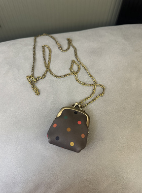 原创设计自己做的迷你口金包项链牛皮复古可以斜挎可以放耳机