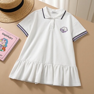 Abckids女童白色学院风衬衫连衣裙夏季短袖运动裙正品F121316566
